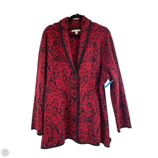 Sweater Cardigan By Jm Collections In Black & Red, Size: 3x