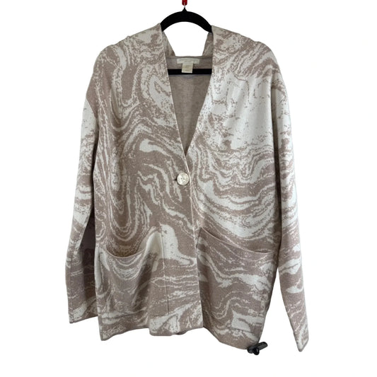 Sweater Cardigan By Christian Siriano In Tan & White, Size: M