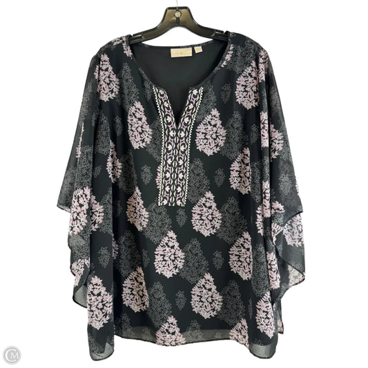 Top Long Sleeve By Belle By Kim Gravel In Black & Pink, Size: 1x