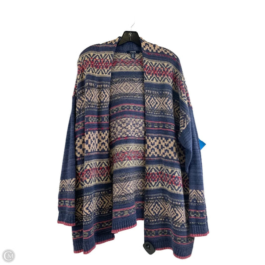 Sweater Cardigan By Chaps In Blue & Red, Size: Xl