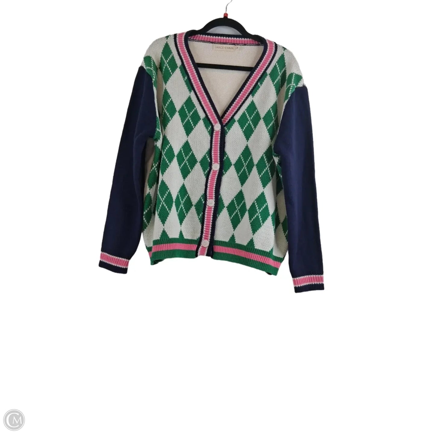 Sweater Cardigan By Clothes Mentor In Green & White, Size: L