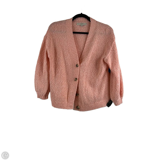 Sweater Cardigan By Loft In Pink & White, Size: M