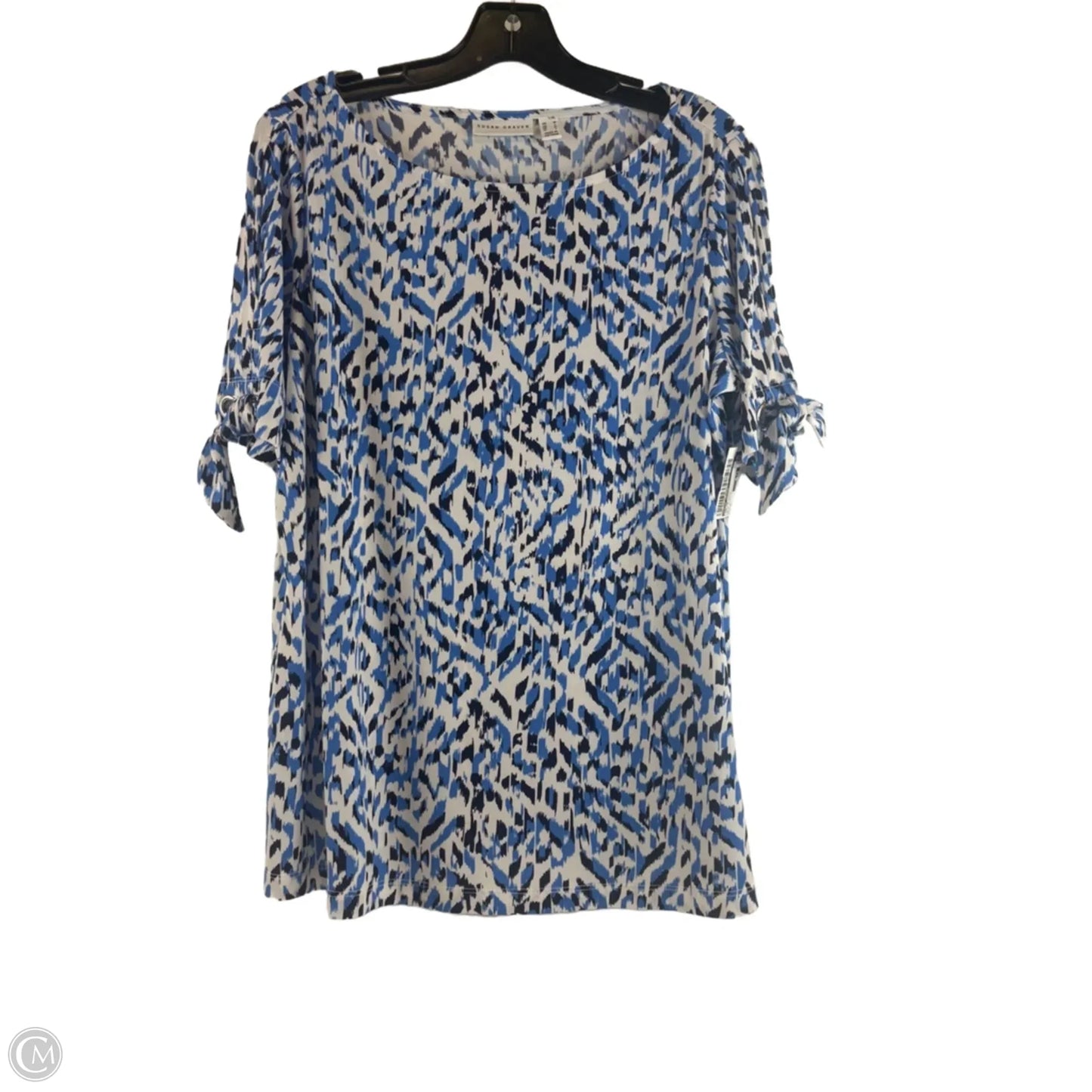Top Short Sleeve By Susan Graver In Blue & White, Size: M