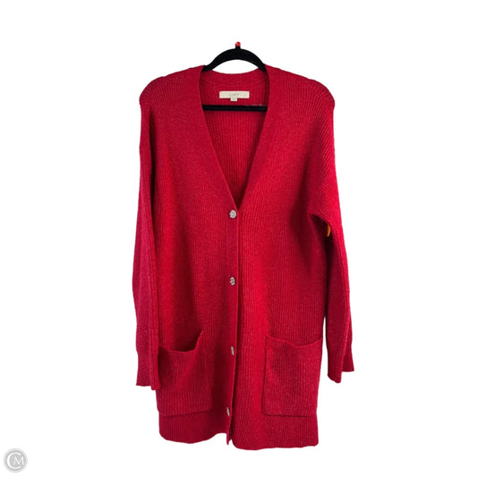 Sweater Cardigan By Loft In Red, Size: L