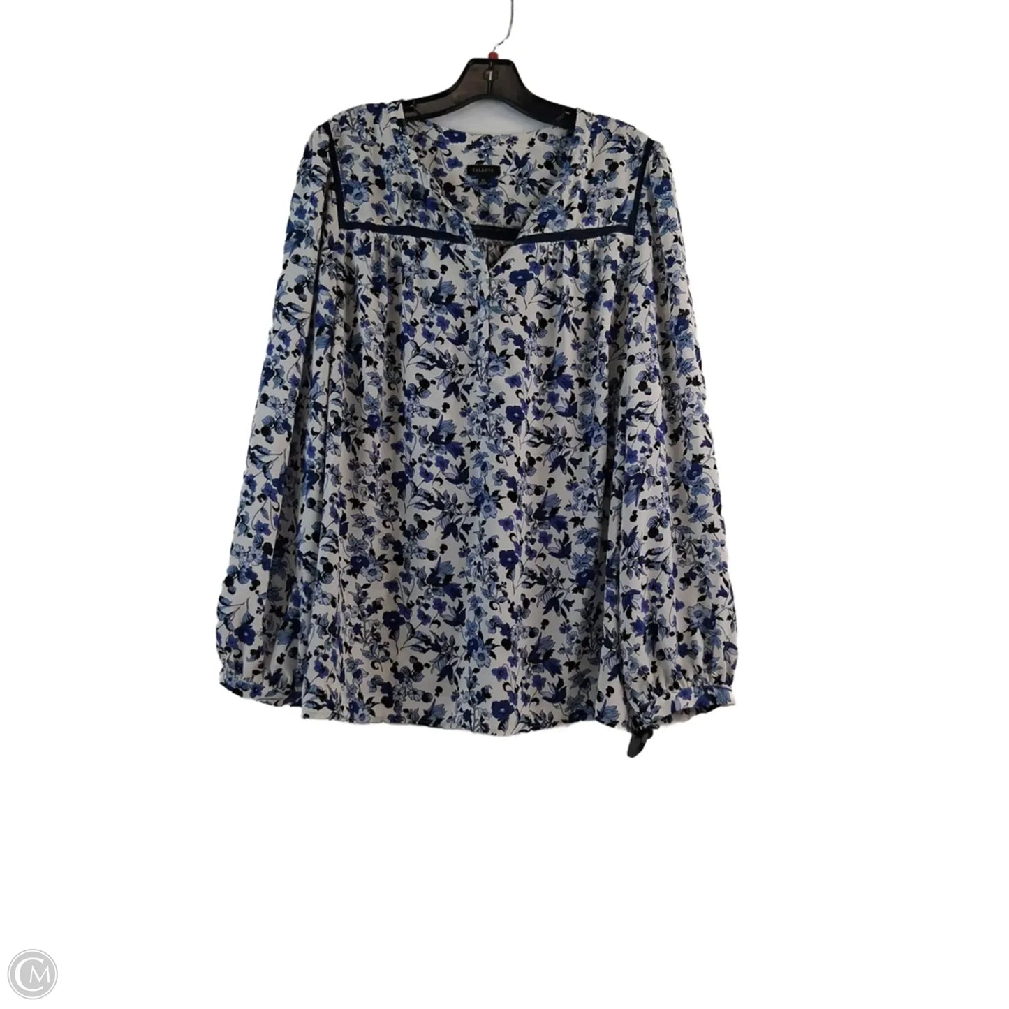 Top Long Sleeve By Talbots In Blue & White, Size: Xl