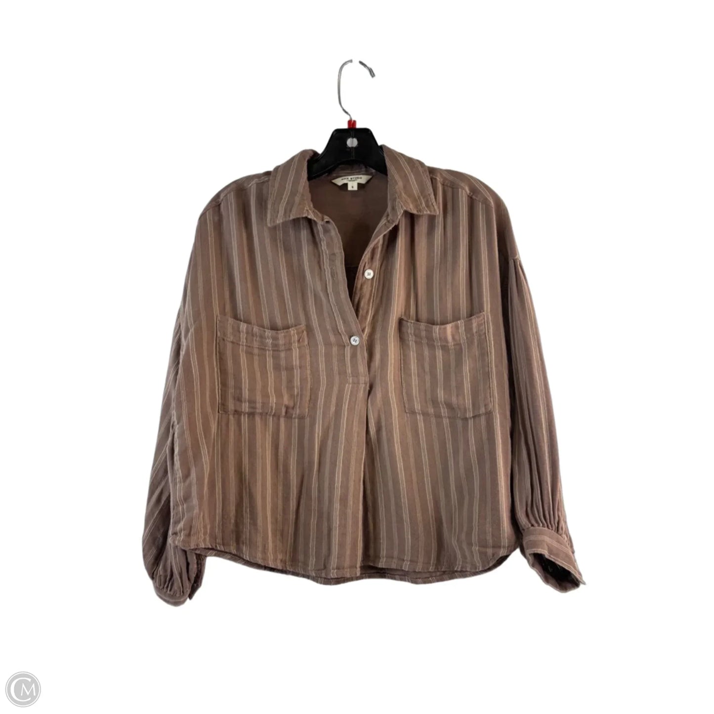Top Long Sleeve By Max Studio In Brown & Cream, Size: S