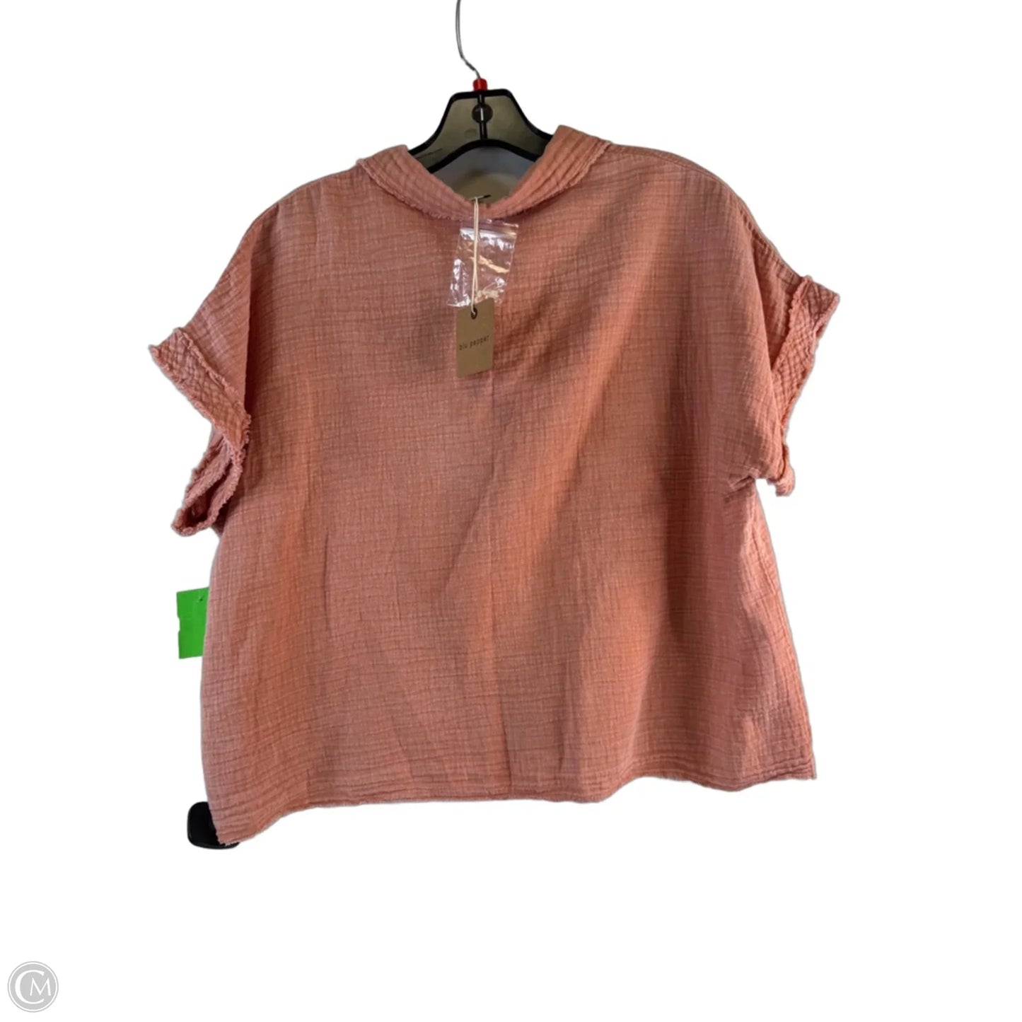 Top Short Sleeve By Blu Pepper In Peach, Size: L