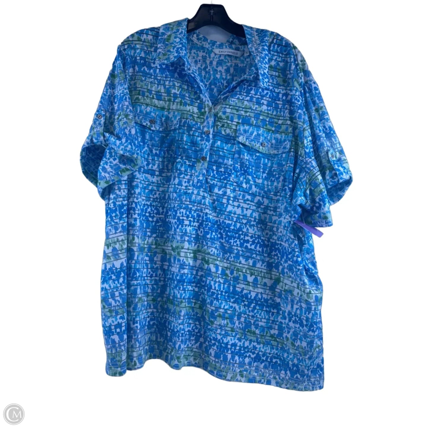 Top Short Sleeve By Emily Daniels In Blue & Green, Size: 3x