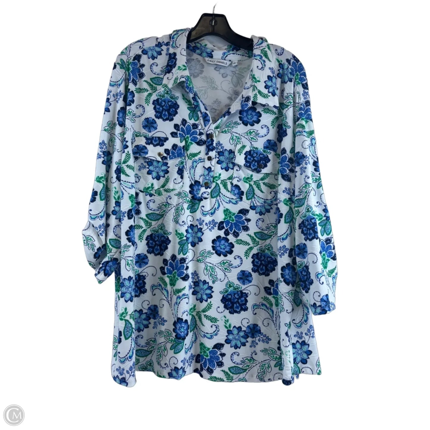 Top Short Sleeve By Emily Daniels In Blue & Green, Size: 3x