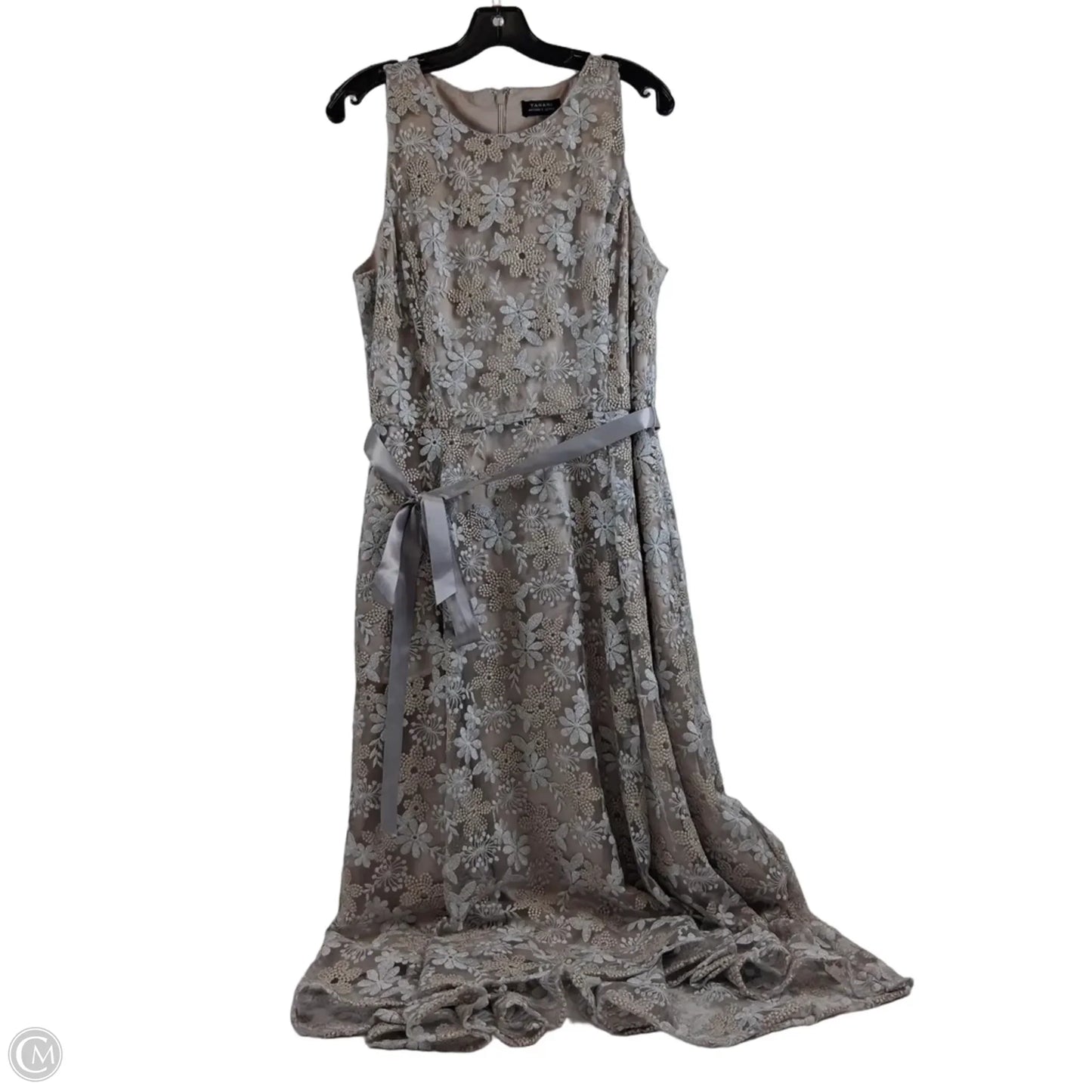 Dress Party Midi By Tahari In Grey & Tan, Size: L