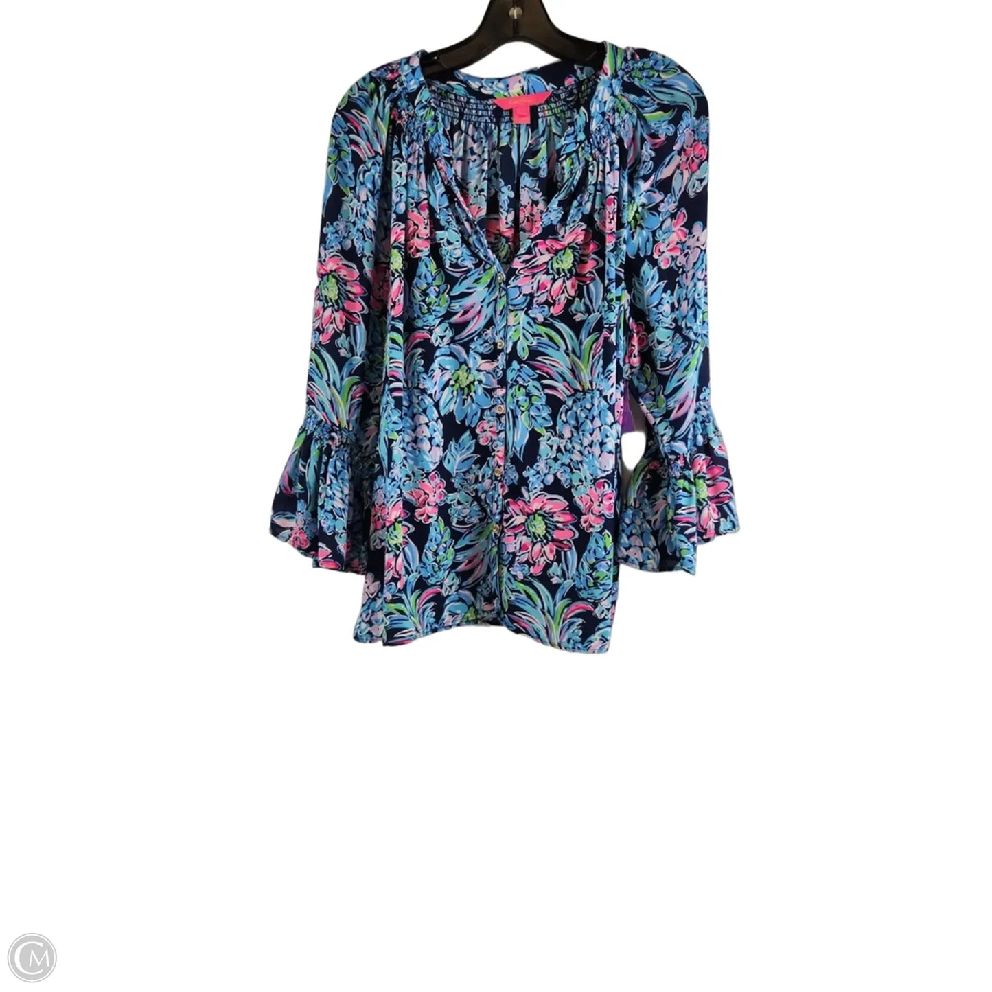 Top Long Sleeve Designer By Lilly Pulitzer In Blue & Pink, Size: Xl