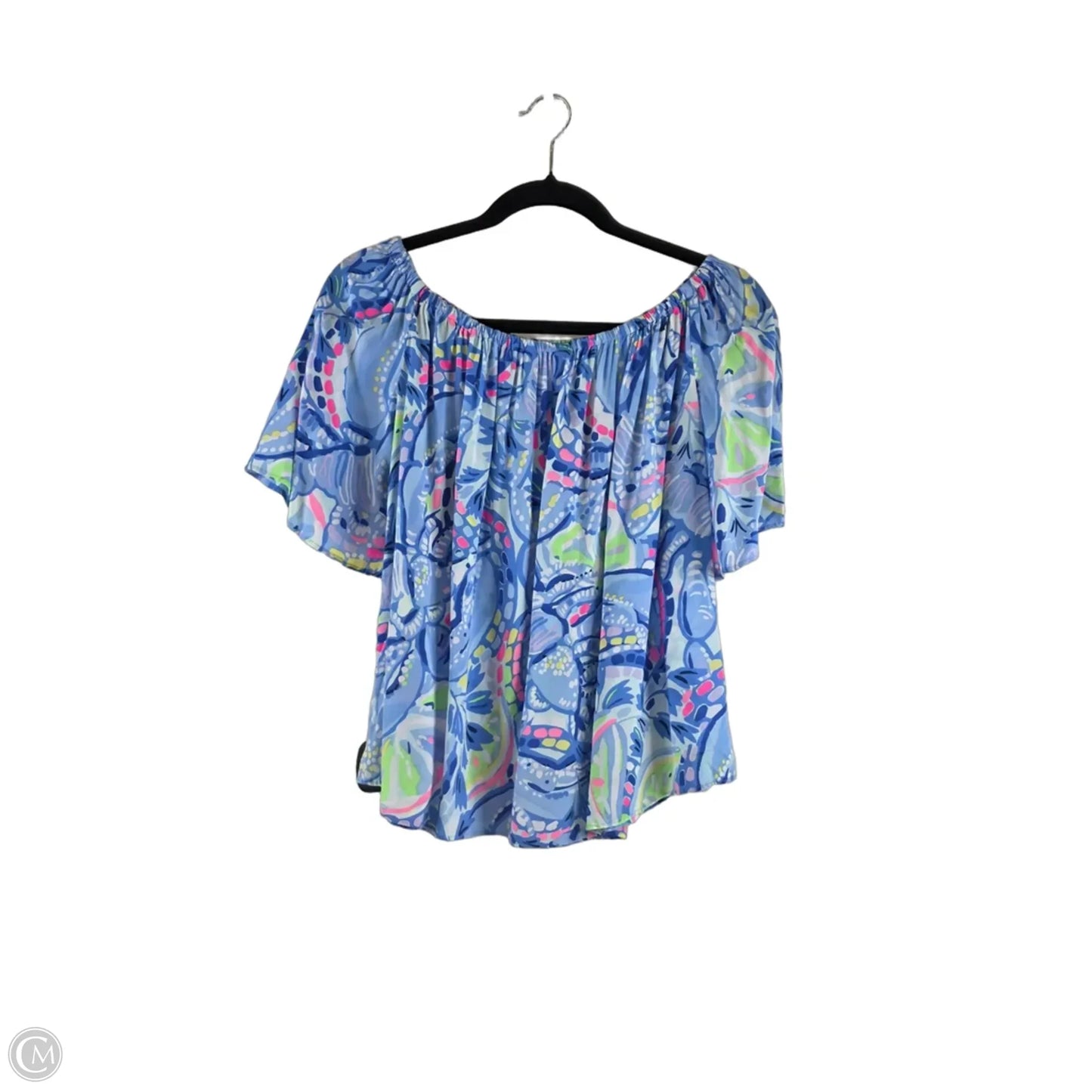 Top Short Sleeve Designer By Lilly Pulitzer In Blue & Pink, Size: S