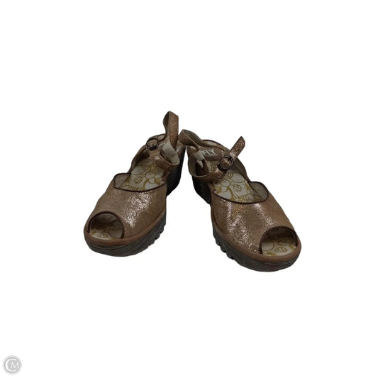 Sandals Heels Wedge By Fly London In Gold, Size: 8
