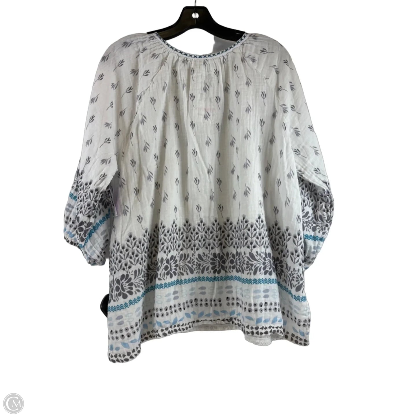Top Short Sleeve By Johnny Was In Blue & White, Size: M