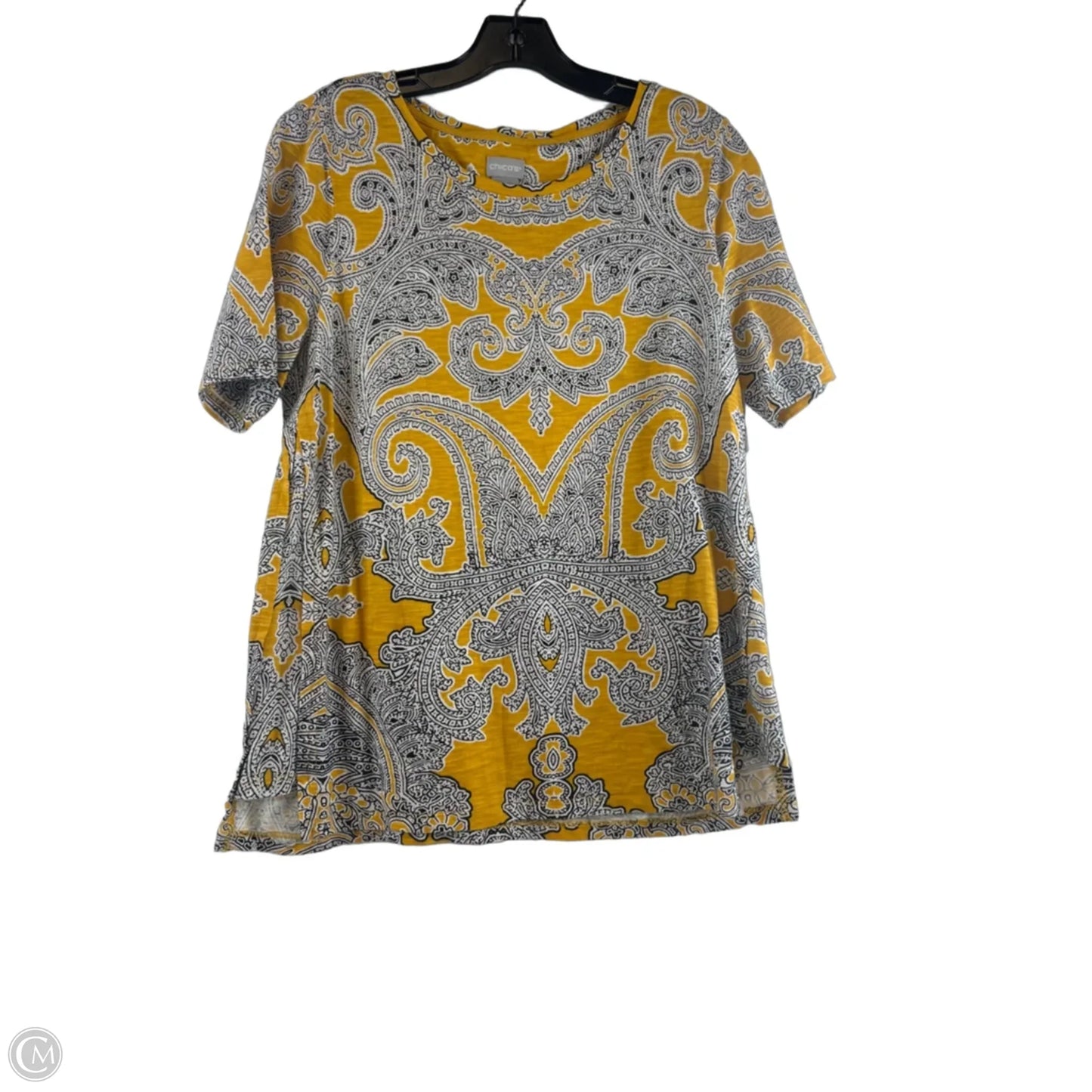 Top Short Sleeve By Chicos In Black & Yellow, Size: M