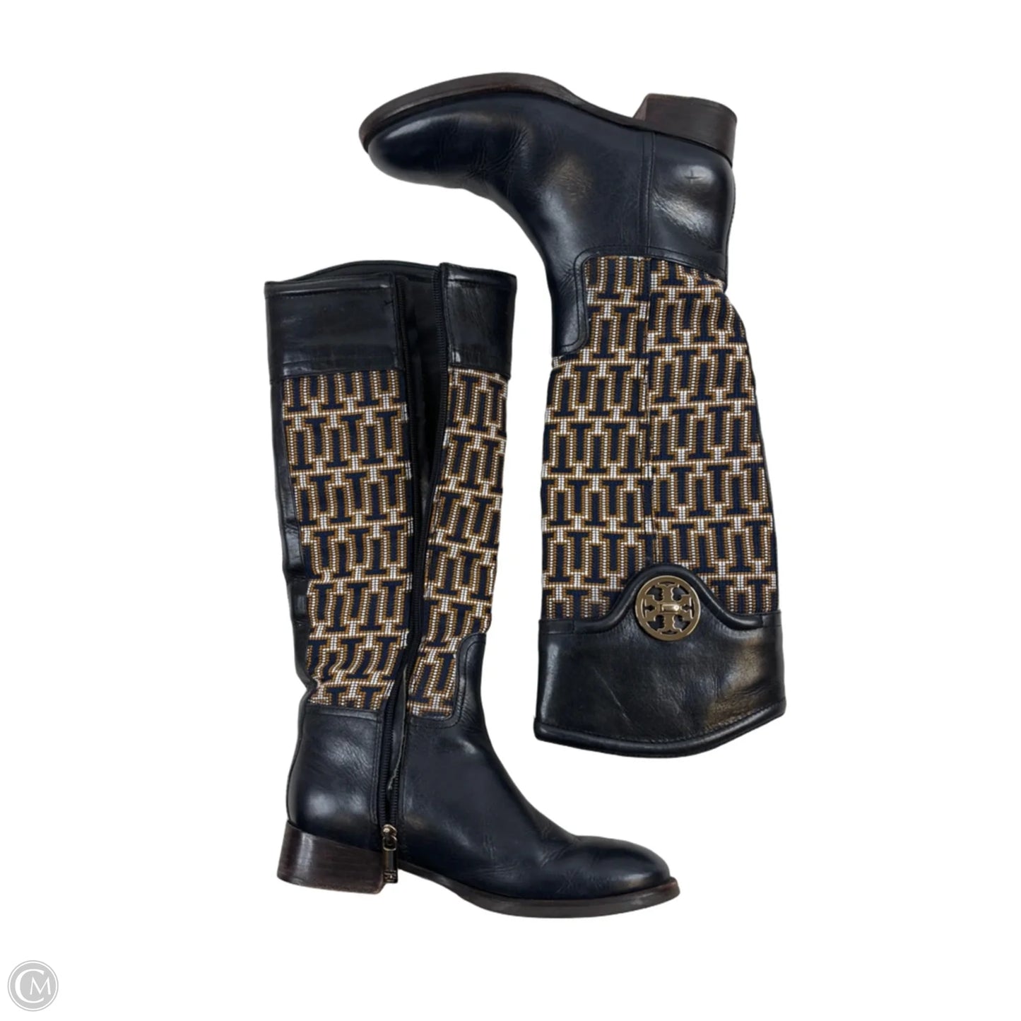 Boots Designer By Tory Burch In Blue & Yellow, Size: 7