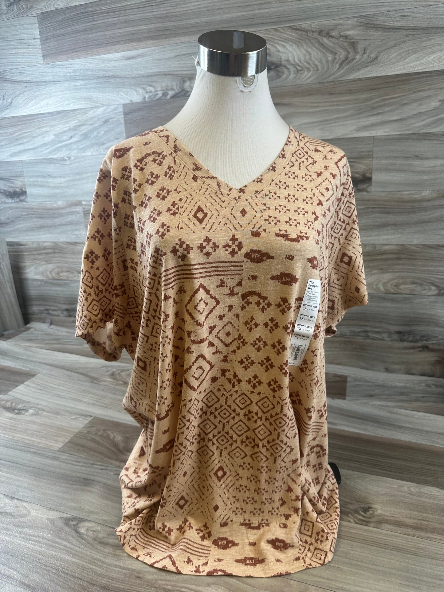 Brown Top Short Sleeve Basic Sonoma, Size 1x