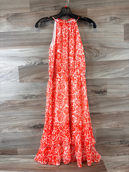 Orange & White Dress Casual Midi Ann Taylor, Size Xs