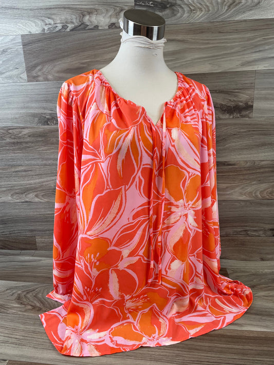 Orange & Pink Top Long Sleeve Belle By Kim Gravel, Size Xl
