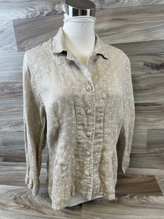 Tan & White Top Long Sleeve Flax, Size S