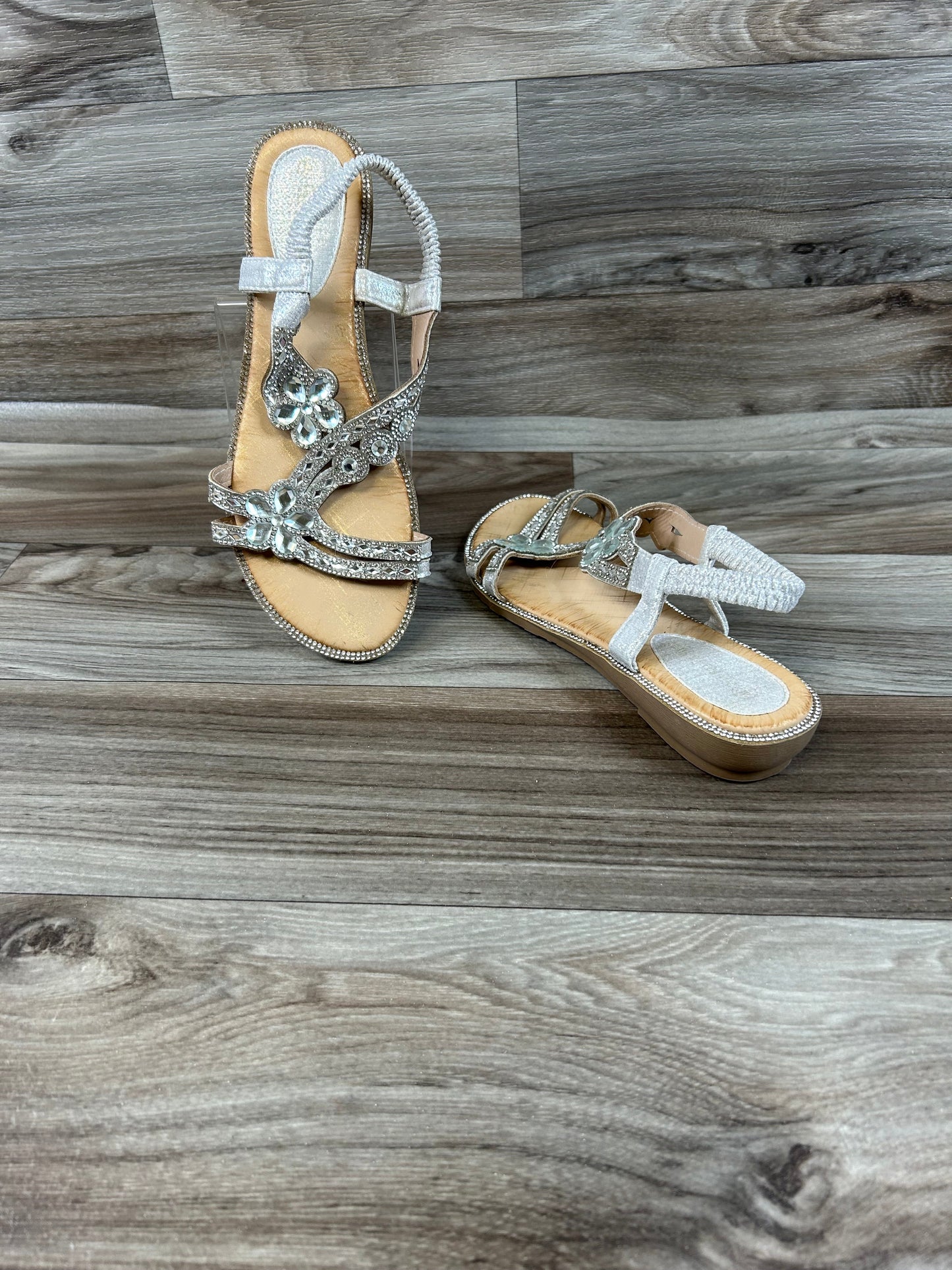 Silver & Tan Sandals Heels Wedge Clothes Mentor, Size 9