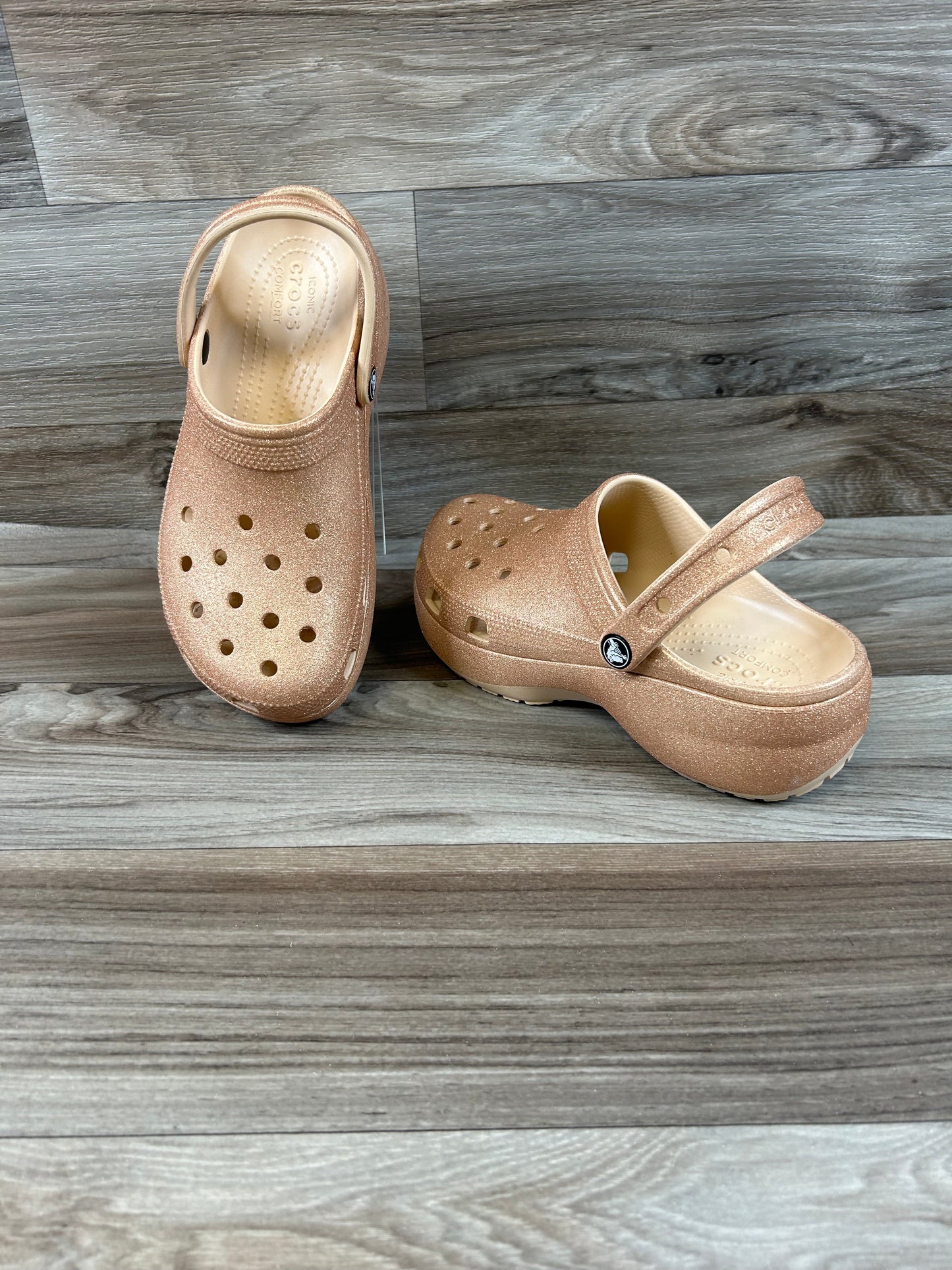 Gold Shoes Flats Crocs, Size 8