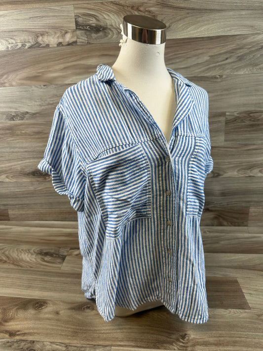 Blue & White Top Short Sleeve Universal Thread, Size S