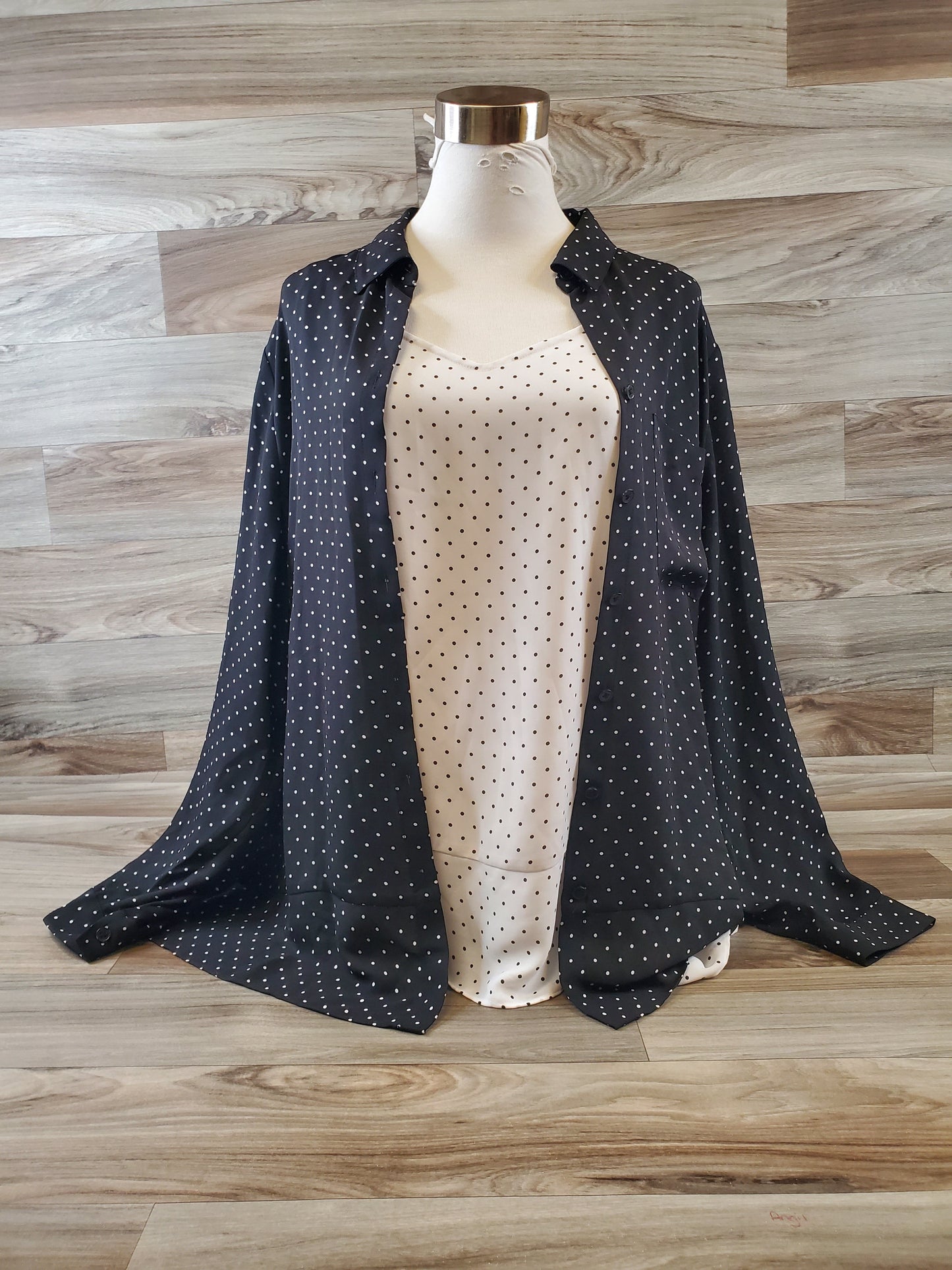 Top Long Sleeve By Chicos In Polkadot Pattern, Size: L