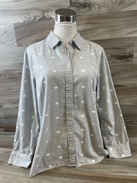 Top Long Sleeve By Talbots In Grey & White, Size: Petite L