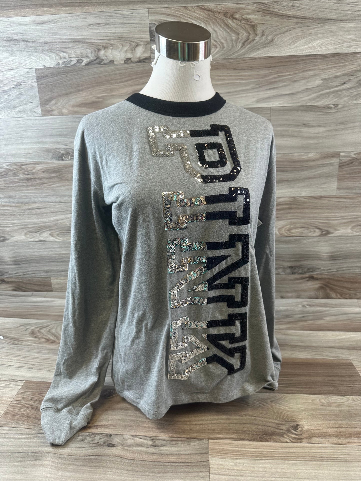 Athletic Top Long Sleeve Crewneck By Pink In Grey, Size: L