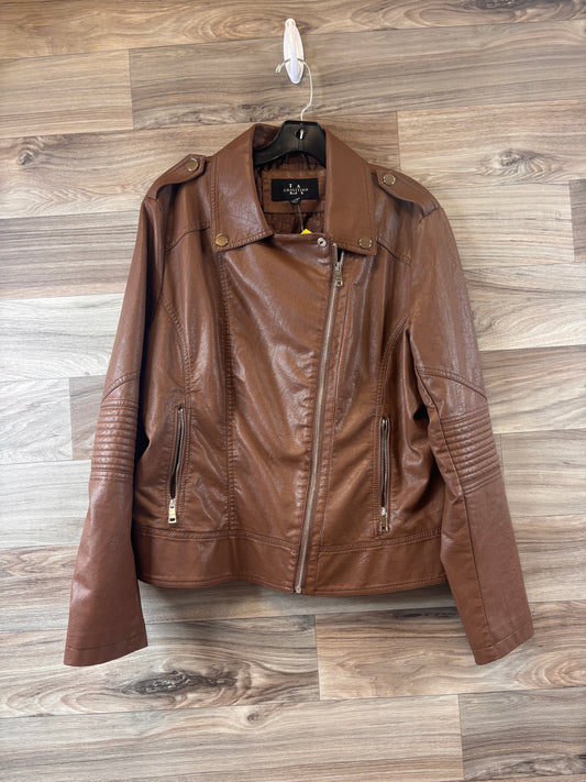 Jacket Moto By Clothes Mentor In Brown, Size: Xl