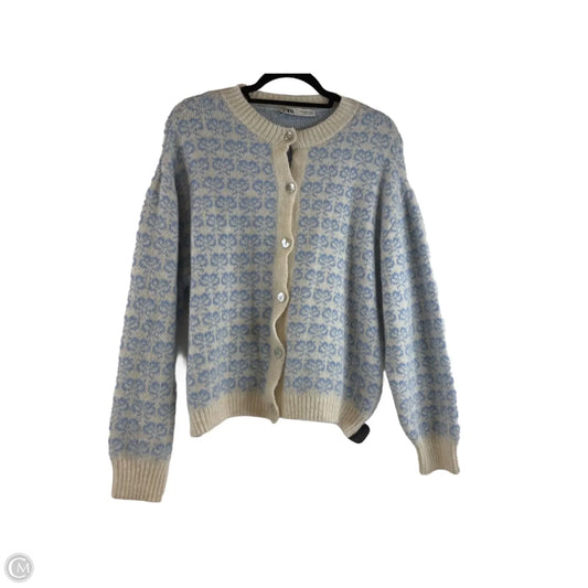 Sweater Cardigan By Zara In Blue & White, Size: S