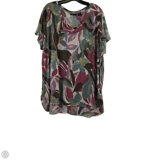 Top Short Sleeve By Tahari In Green & Purple, Size: 2x