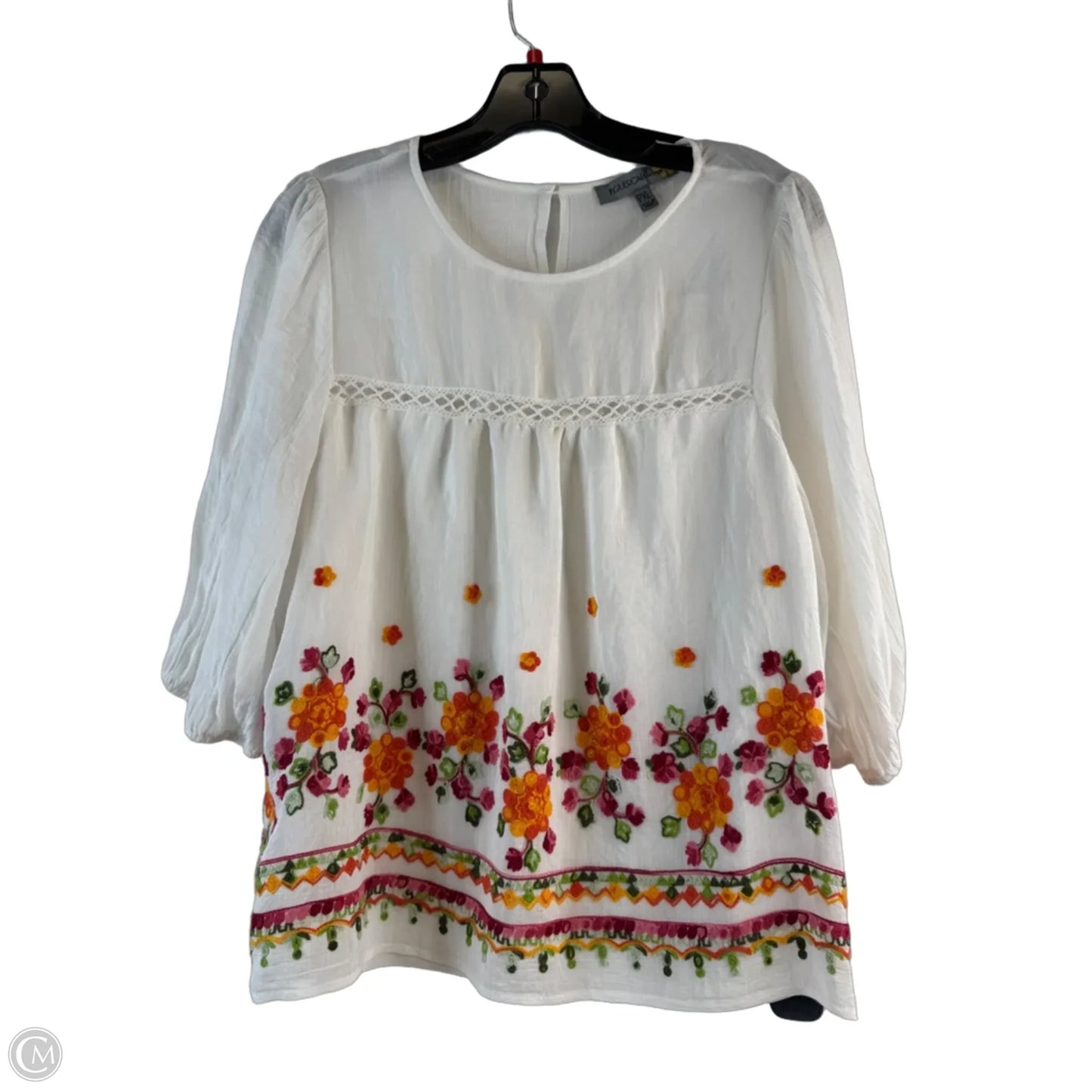 Top Short Sleeve By Figuero & Flower In Orange & White, Size: Xlp