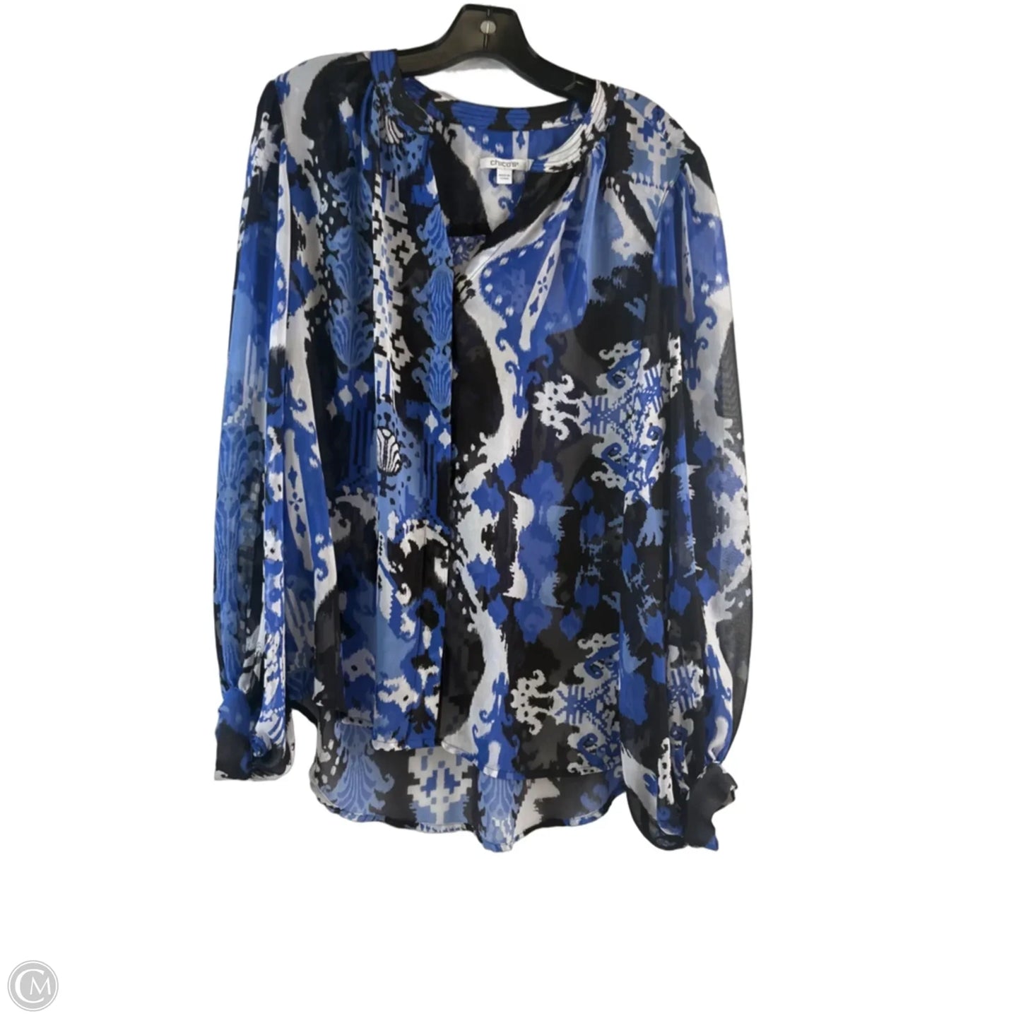 Top Long Sleeve By Chicos In Black & Blue, Size: L
