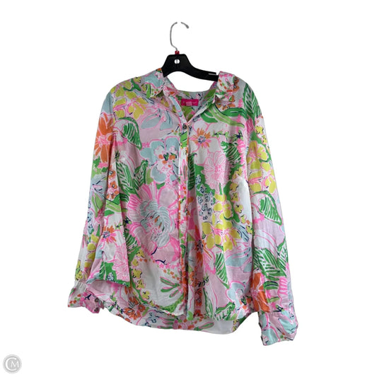 Top Long Sleeve Designer By Lilly Pulitzer In Green & Pink, Size: Xxl