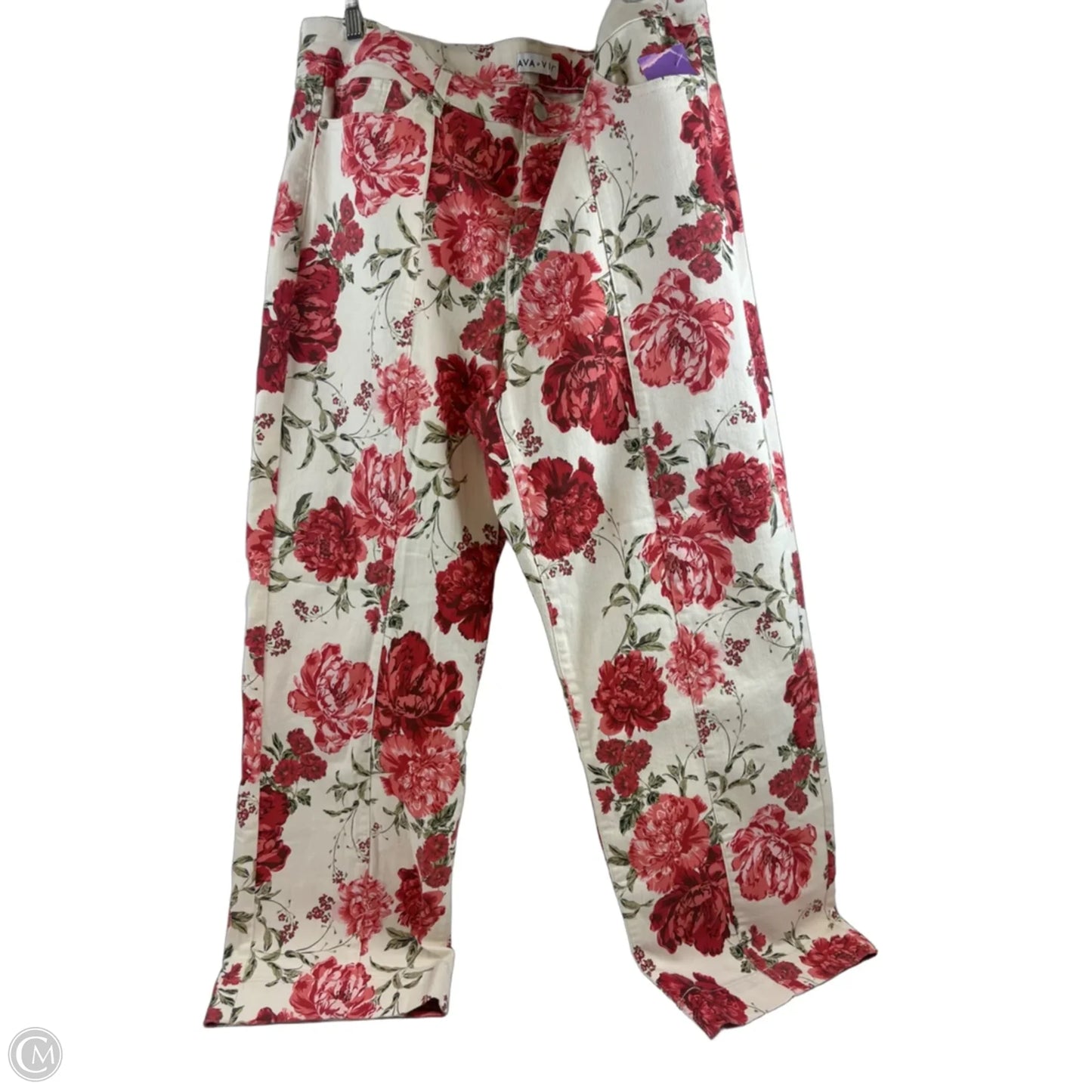 Jeans Wide Leg By Ava & Viv In Cream & Red, Size: 18