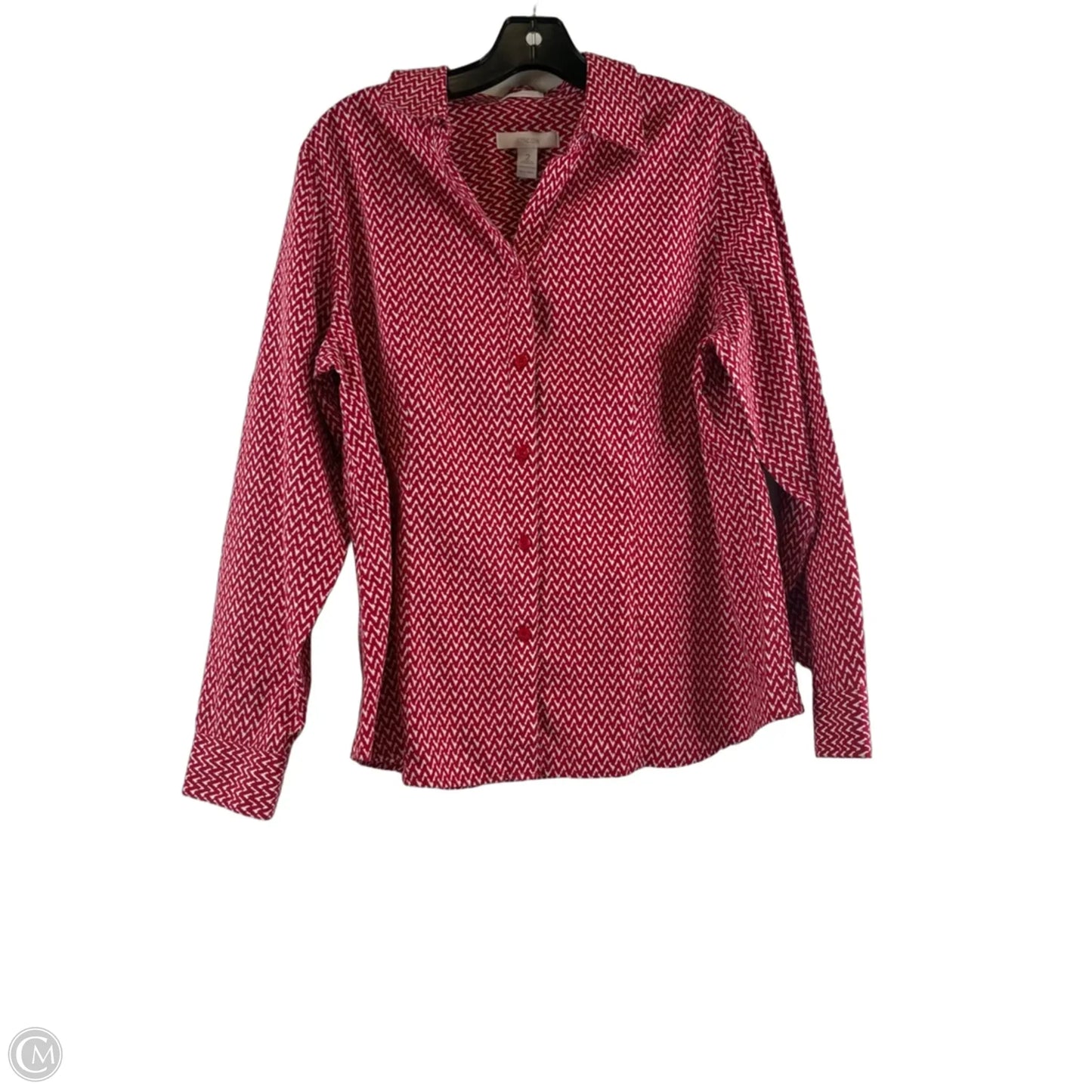 Top Long Sleeve Basic By Chicos In Red & White, Size: L
