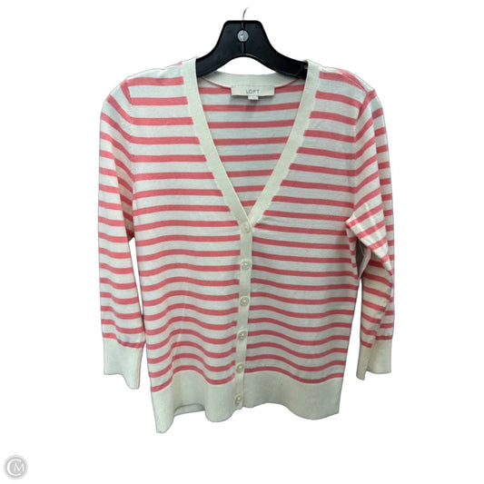 Cardigan By Loft In Cream & Pink, Size: S
