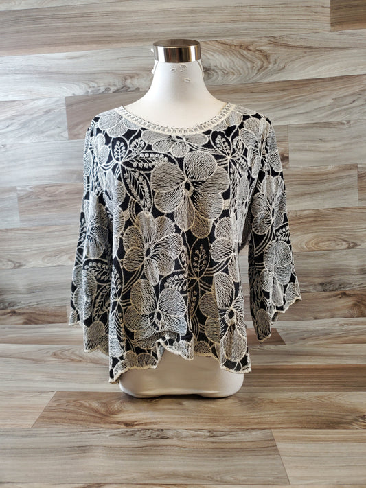 Top 3/4 Sleeve By Solitaire In Black & Cream, Size: L