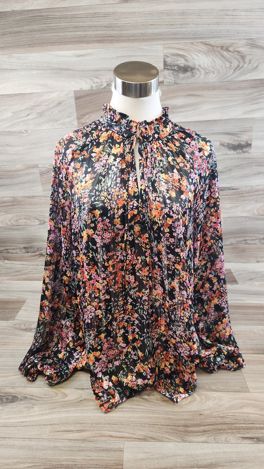 Top Long Sleeve Basic By H&m In Floral Print, Size: L