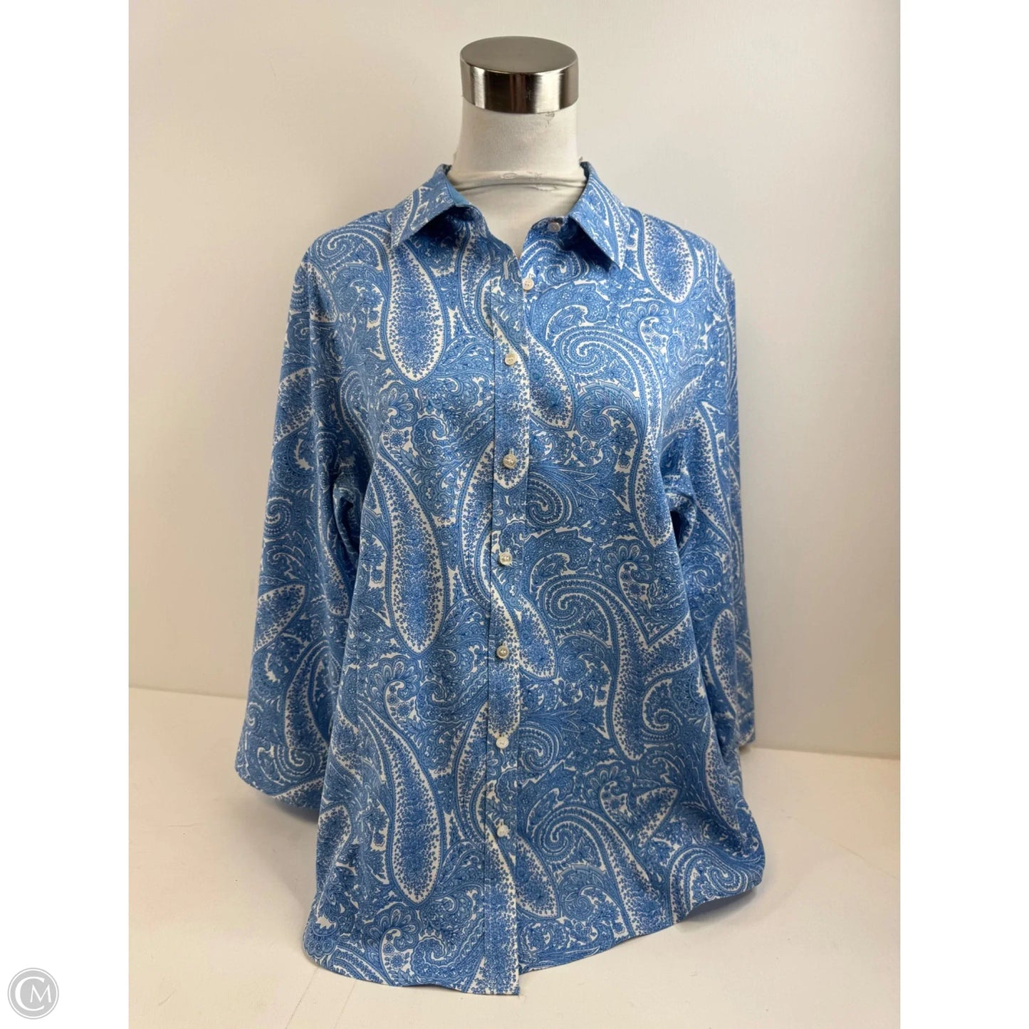 Top Long Sleeve By Talbots In Blue & White, Size: Xl