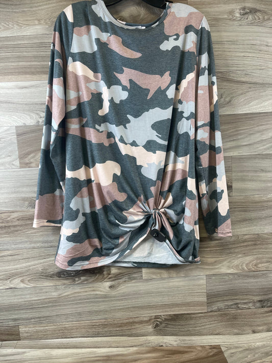 Camouflage Print Top Long Sleeve Clothes Mentor, Size L