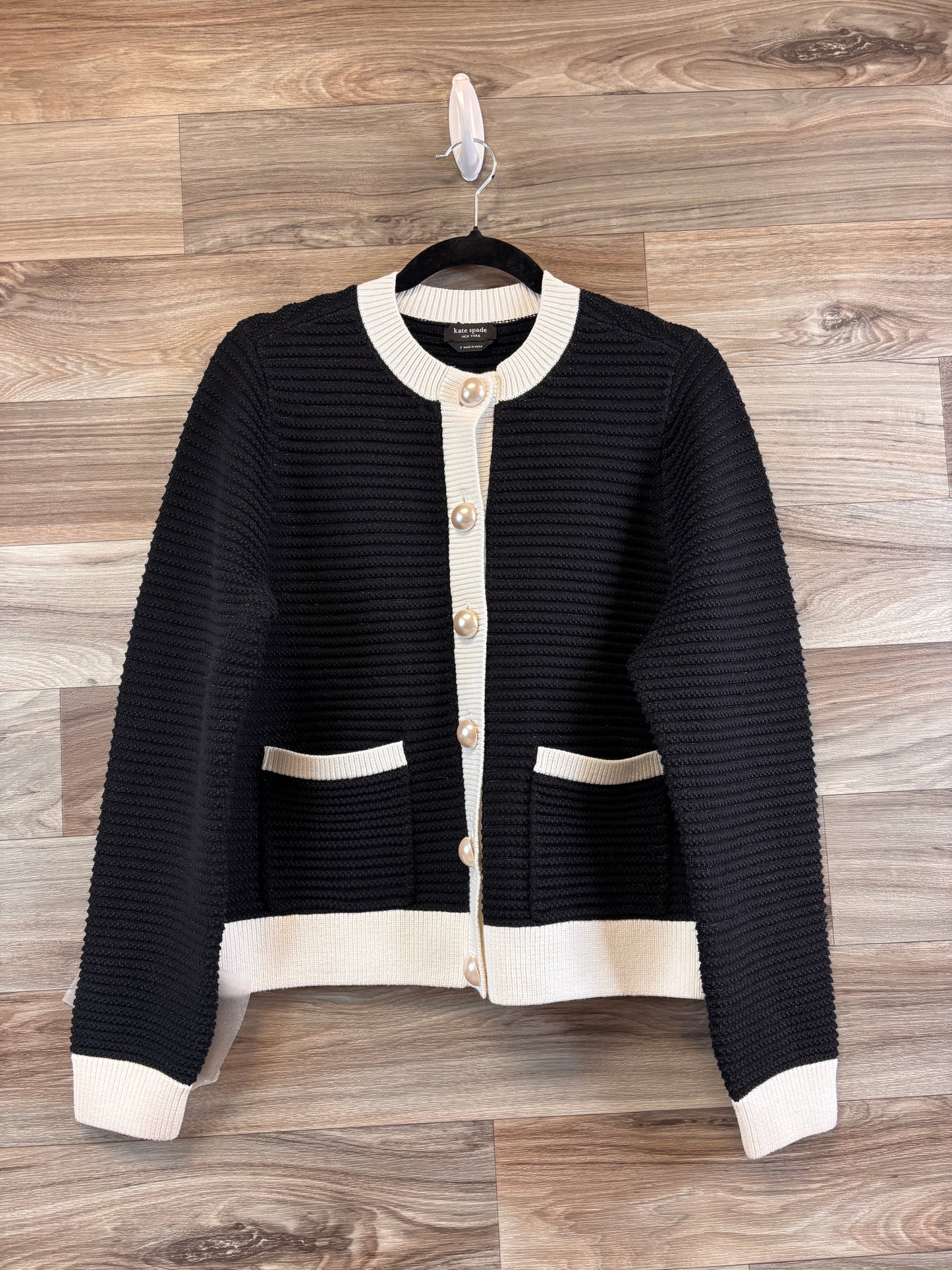 Sweater Cardigan Designer By Kate Spade In Black & White, Size: M