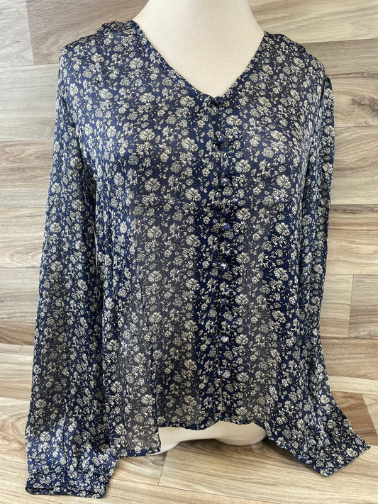 Blue & White Top Long Sleeve Basic Lucky Brand, Size S