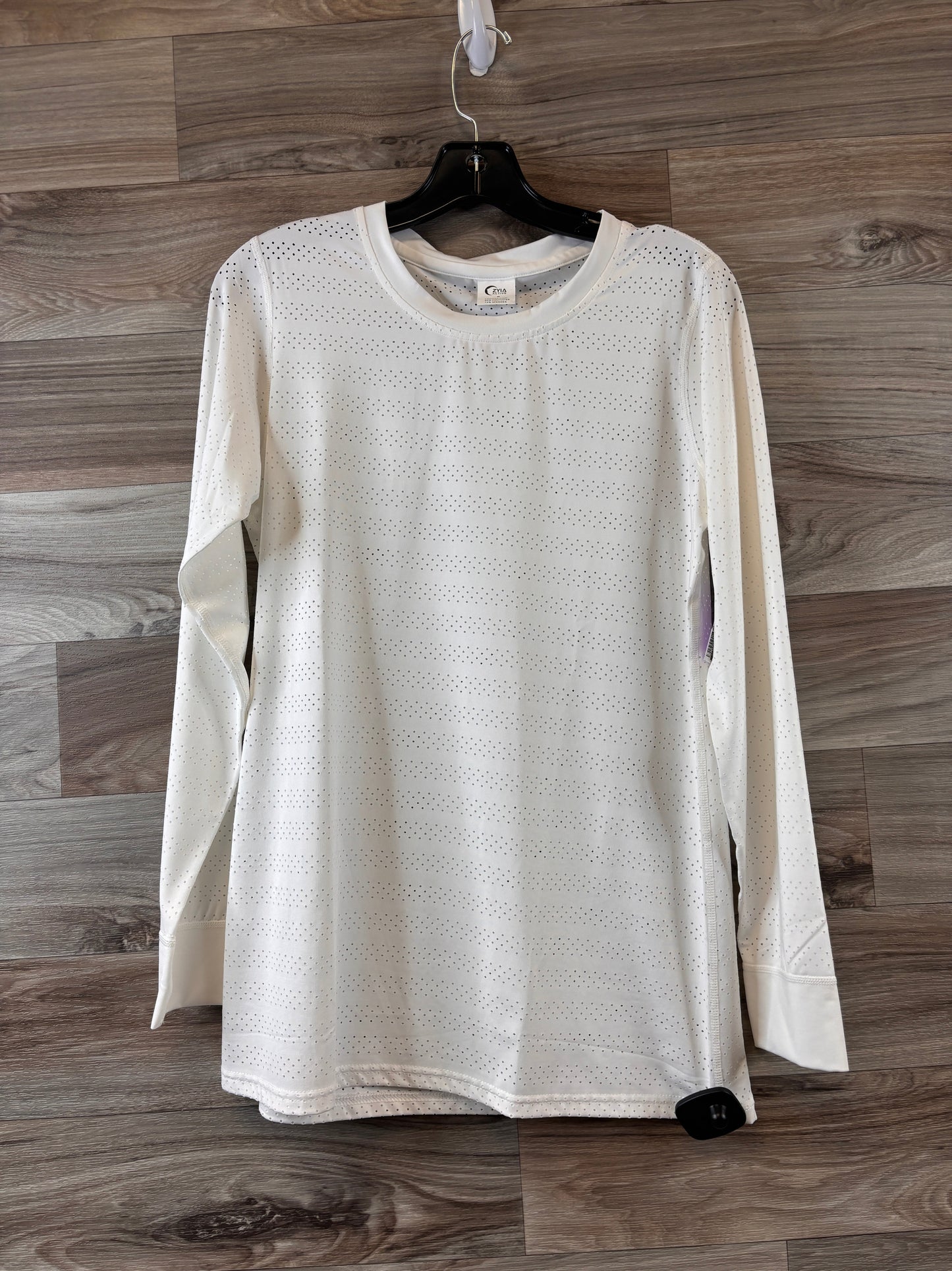 White Athletic Top Long Sleeve Crewneck Zyia, Size M