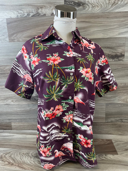 Tropical Print Top Short Sleeve Clothes Mentor, Size S