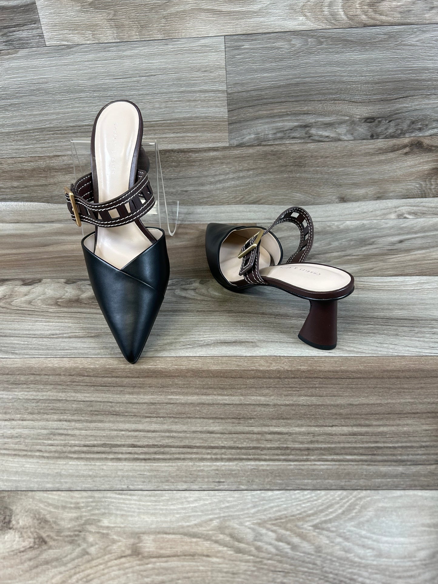 Black & Brown Shoes Heels Block Cme, Size 6.5