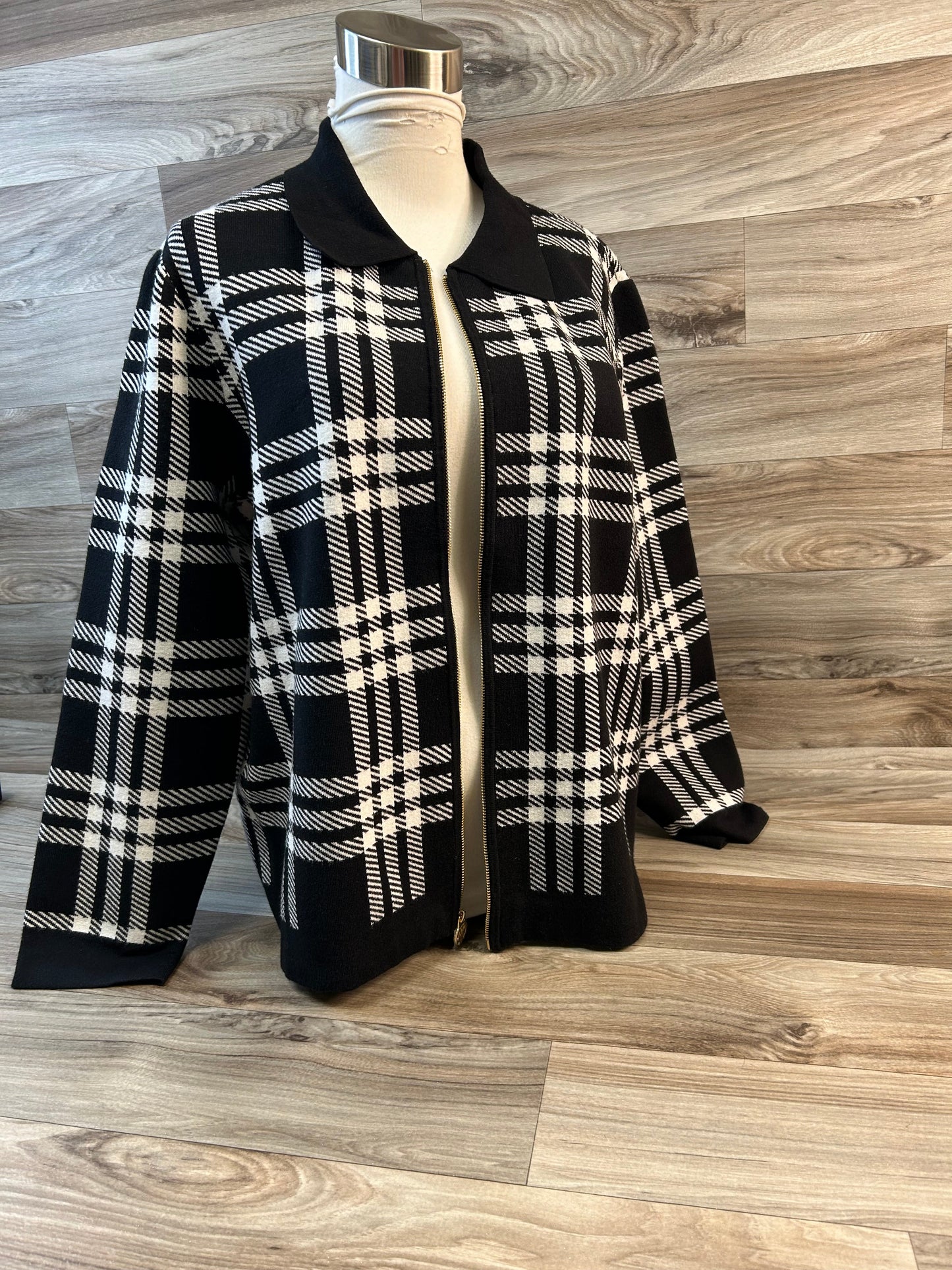 Sweater Cardigan By Anne Klein In Black & White, Size: M