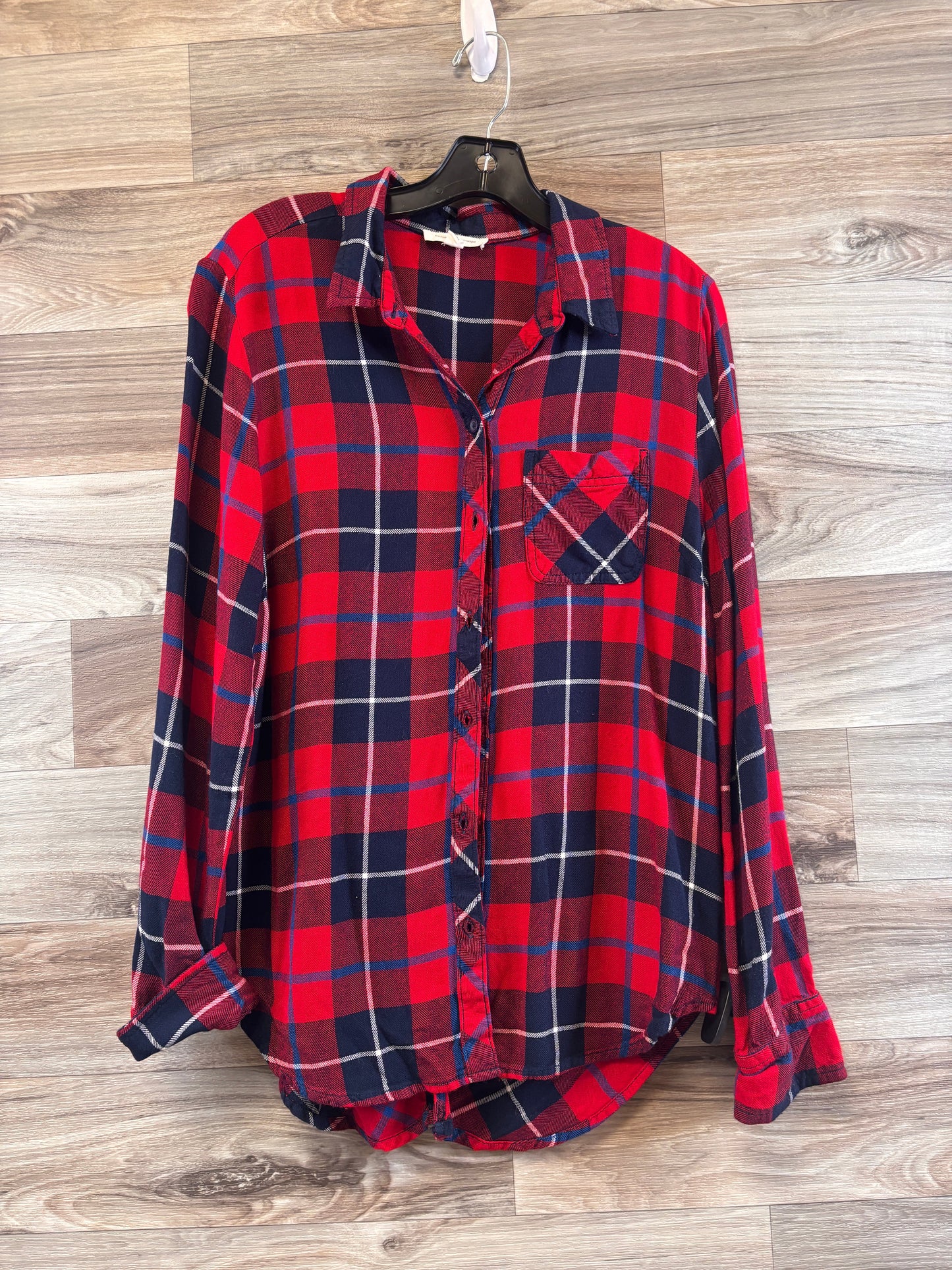 Top Long Sleeve By Beachlunchlounge In Plaid Pattern, Size: M